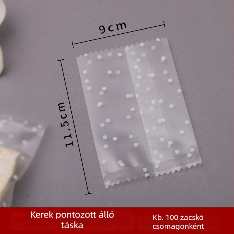 Csomagoló tasak pékáruhoz pont mintával és hópelyhek dizájnnal; gravírozott nyomtatás; gépi zárás; kompozit anyag; márka Jirui