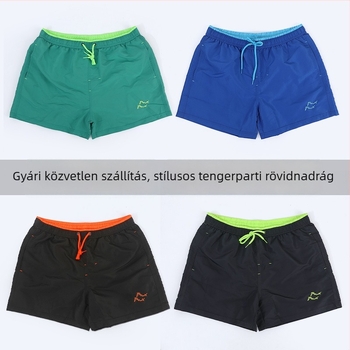 Férfiak számára tervezett tengerparti rövidnadrág, gyorsan száradó, 3/4 hossz, béléssel, egyszínű mintázat, poliészter anyag