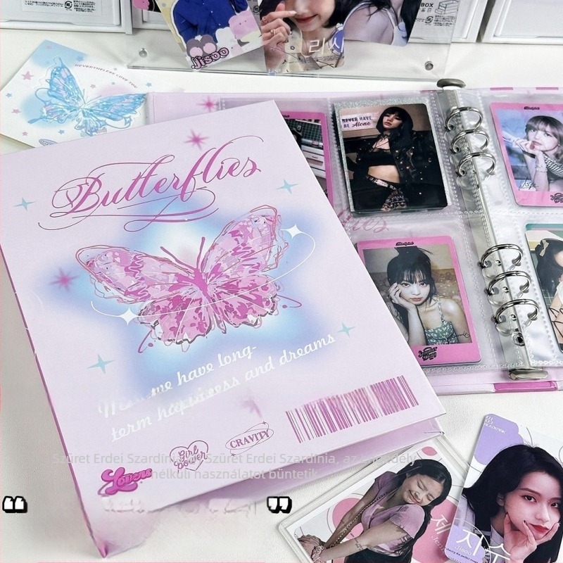 Négyrácsos kártyaalbum kemény borítóval, retró stílusú, kraft papírból készült borító, idol fotók tárolására