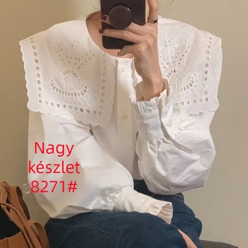 Chiffon anyagú blúz polo gallérral, lámpás ujjaival, laza szabás, elegáns stílus