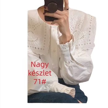 Chiffon anyagú blúz polo gallérral, lámpás ujjaival, laza szabás, elegáns stílus