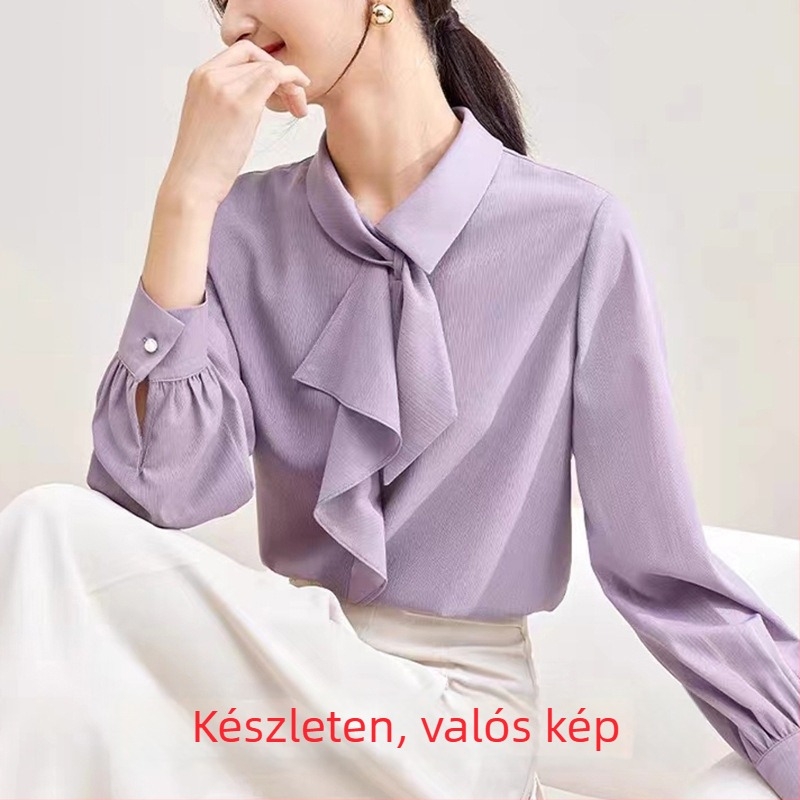 Női chiffon-blúz béléssel, hosszú ujjú, laza szabás, 95% poliészter