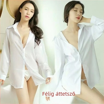Koreai stílusú chiffon ing POLO galléval, hosszú ujjú, acetát rosttartalom <30%