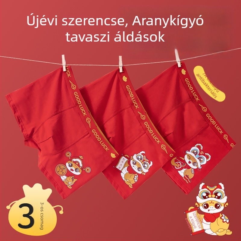 Hongyun gyerekek pamut boxer alsó, Kígyó éve, piros, 3–8 éves fiúk számára (100–140 cm), A osztály