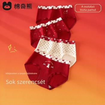 Piros pamut alsónemű lányoknak, 3-8 éveseknek, 95% pamut + 5% elasztán