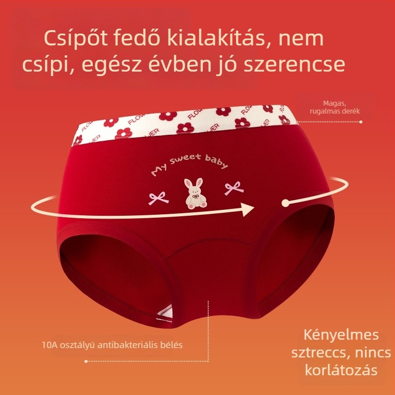 Piros pamut alsónemű lányoknak, 3-8 éveseknek, 95% pamut + 5% elasztán
