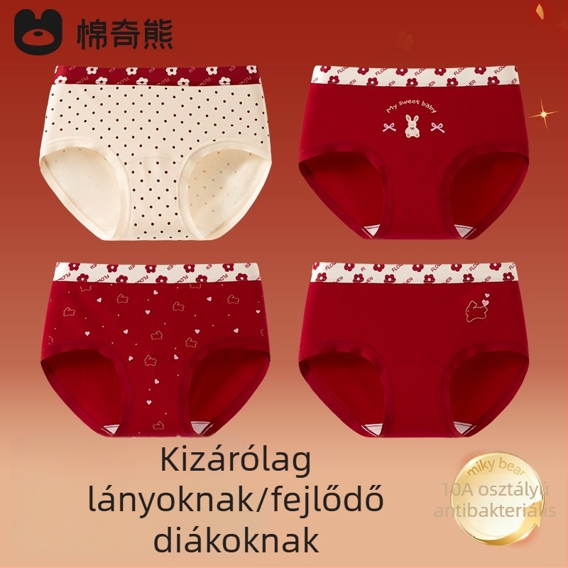 Piros pamut alsónemű lányoknak, 3-8 éveseknek, 95% pamut + 5% elasztán