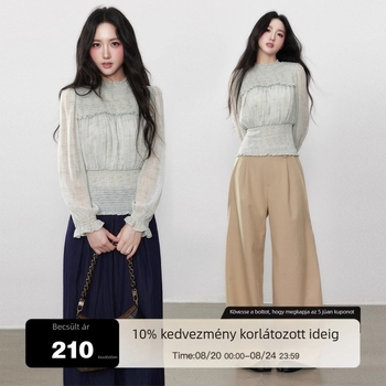 Női poplin ing hosszú ujjú halter gallér, ferde váll, városi stílus, ősz 2025 (Poplin; Hosszú ujjak; Halter nyak; Ferde váll; Őszi 2025)
