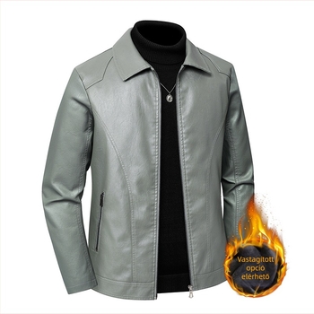 Férfi PU bőrdzseki, lazított szabás, cipzáras zárás, téli viselet.