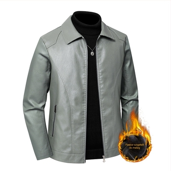 Férfi PU bőrdzseki, lazított szabás, cipzáras zárás, téli viselet.