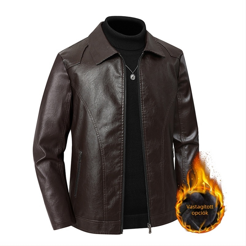 Férfi PU bőrdzseki, lazított szabás, cipzáras zárás, téli viselet.