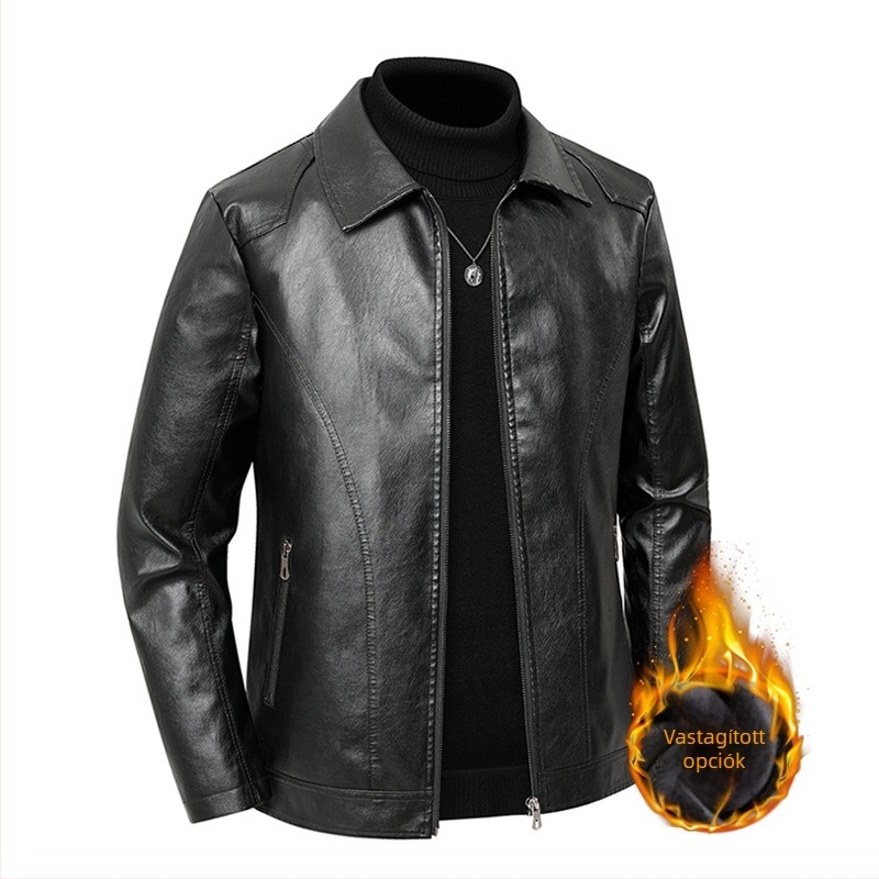 Férfi PU bőrdzseki, lazított szabás, cipzáras zárás, téli viselet.