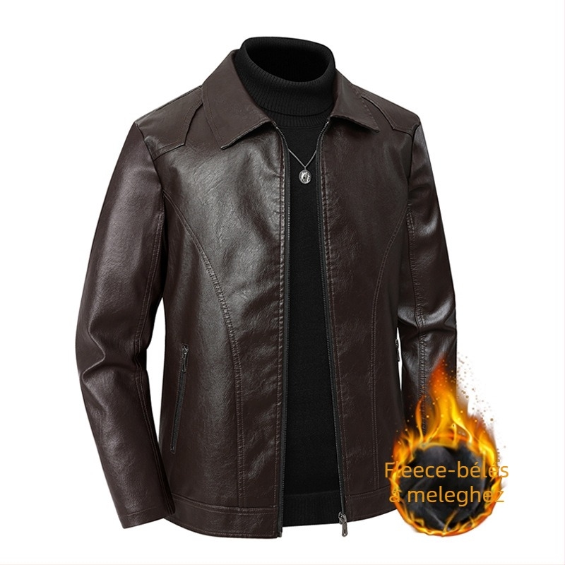 Férfi PU bőrdzseki, lazított szabás, cipzáras zárás, téli viselet.