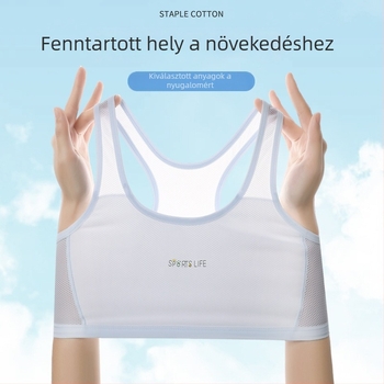 Váll nélküli sportmelltartó tiniknek 12–15 éveseknek, nylon főanyag, pamut bélés, teljes kosár, vékony formázott kosár, légáteresztő és izzadságot elvezető.