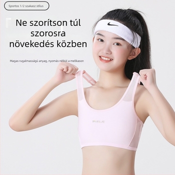 Váll nélküli sportmelltartó tiniknek 12–15 éveseknek, nylon főanyag, pamut bélés, teljes kosár, vékony formázott kosár, légáteresztő és izzadságot elvezető.