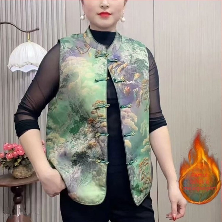 Női jacquard mellény kínai stílusban, őszi-téli fazon
