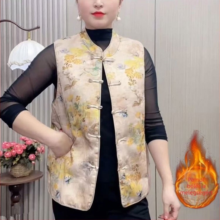 Női jacquard mellény kínai stílusban, őszi-téli fazon