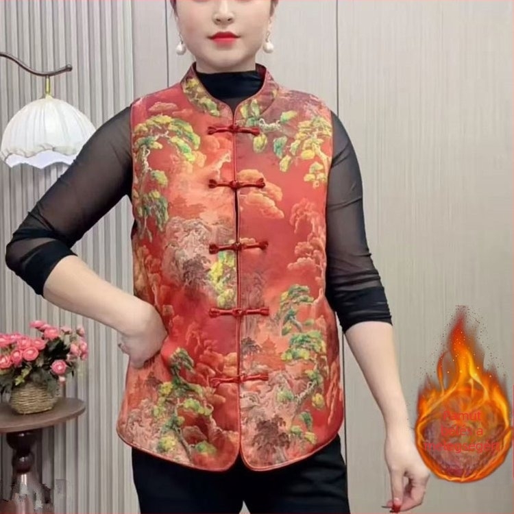 Női jacquard mellény kínai stílusban, őszi-téli fazon