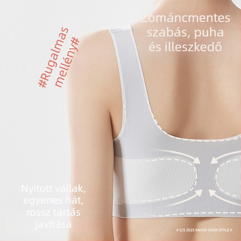 Naylon anyagú mellény-stílusú melltartó tiniknek, teljes kosár, vékony formázott kosár, belső töltet 30–50% elasztán, 12–15 éveseknek