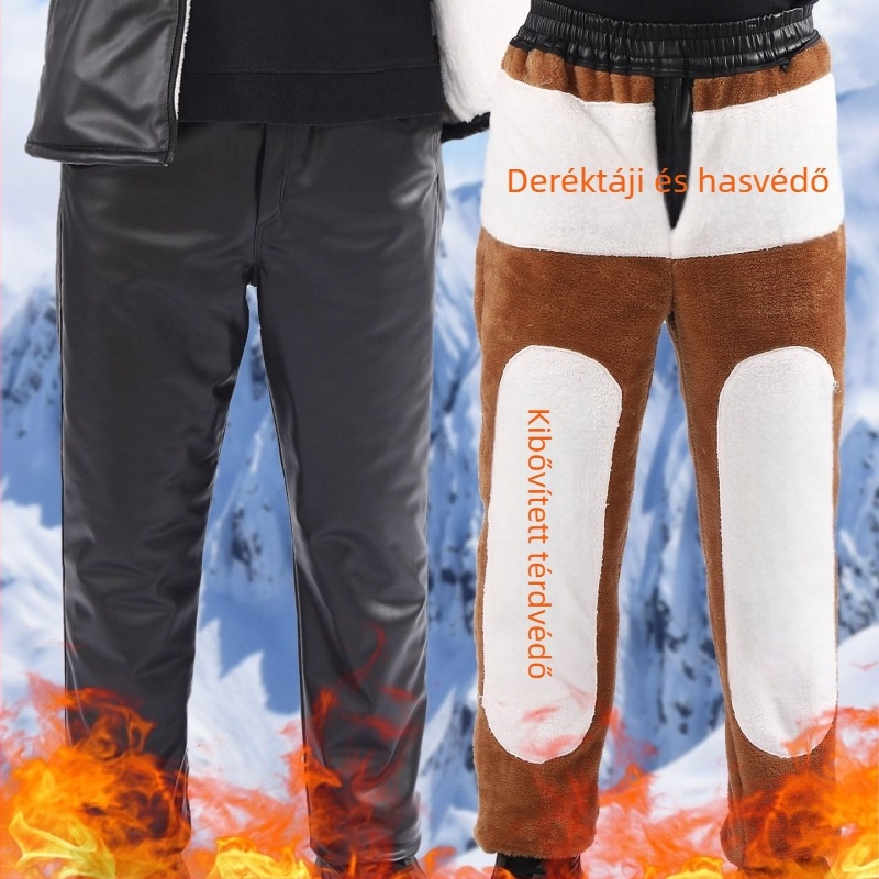 Bőrkabát és nadrág szett fleece béléssel, szélálló, vízálló, olajálló, meleg, motoros kiszállításra és munkaruházathoz