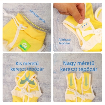 Macska sterilizálás utáni ruhája – lélegző pamut ruha házi kedvenceknek, háromfokú rögzítés: elasztikus pulóver, hátsó pánt és farkon Velcro; megakadályozza a fertőzéseket, a nyalogatást és a tejleadást; testhez álló, anti-szálhasadás