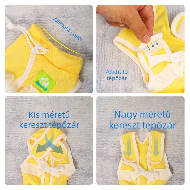 Macska sterilizálás utáni ruhája – lélegző pamut ruha házi kedvenceknek, háromfokú rögzítés: elasztikus pulóver, hátsó pánt és farkon Velcro; megakadályozza a fertőzéseket, a nyalogatást és a tejleadást; testhez álló, anti-szálhasadás