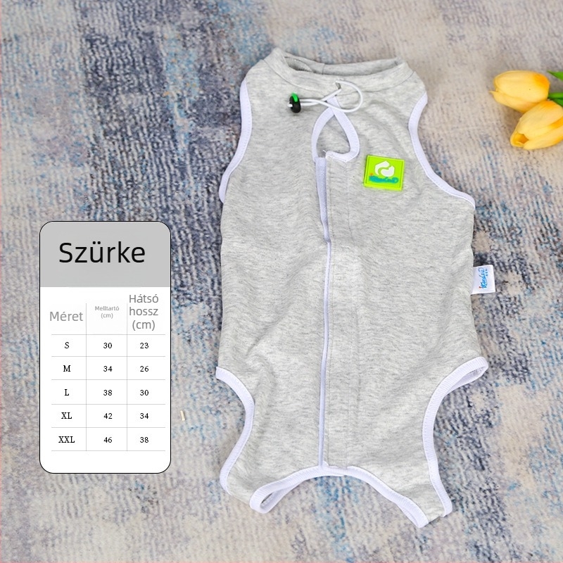 Macska sterilizálás utáni ruhája – lélegző pamut ruha házi kedvenceknek, háromfokú rögzítés: elasztikus pulóver, hátsó pánt és farkon Velcro; megakadályozza a fertőzéseket, a nyalogatást és a tejleadást; testhez álló, anti-szálhasadás