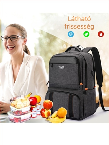 Unisex vízálló hátizsák izolált ebédtartóval, kapacitás 20 L alatt, légpárnás vállhevederrel.
