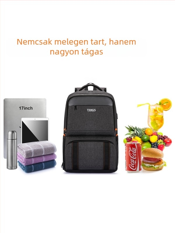 Unisex vízálló hátizsák izolált ebédtartóval, kapacitás 20 L alatt, légpárnás vállhevederrel.