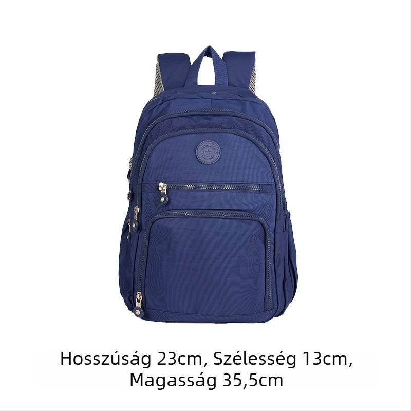 Női egyetemisták hátizsákja – nylonból, laptoprekesz, vízálló és kopásálló, cipzáras nyitás