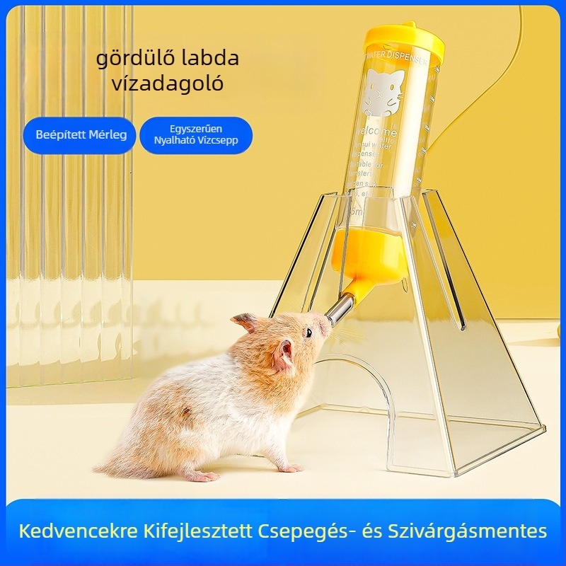 Kétfunkciós átlátszó víztartály kisállatok számára, golyós ivóedény, cseppálló, szivárgásmentes, akasztóval