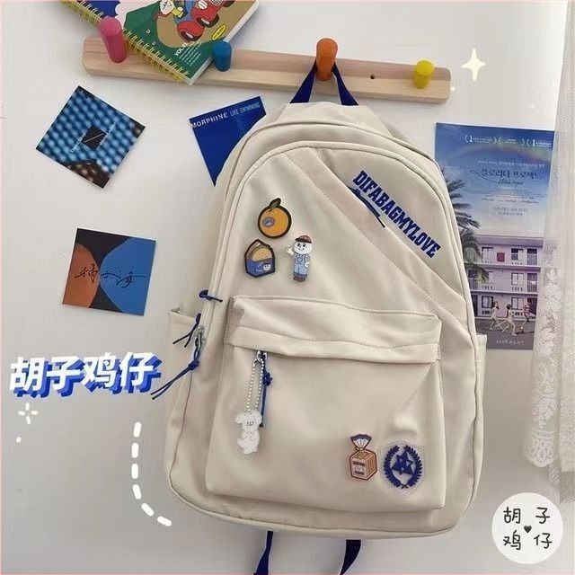 Uniszex iskolai hátizsák Harajuku Ulzzang, Oxford textil, 20–35L, cipzár, vízálló, rekesz laptop, betűs minta, modell 6006
