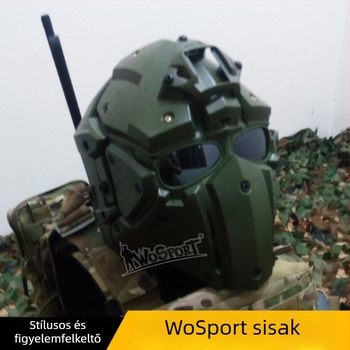 Kerékpáros sisak taktikai kültéri kivitel, integrált maszk, teljes fejvédés (WoSporT, testreszabható, uniszex)