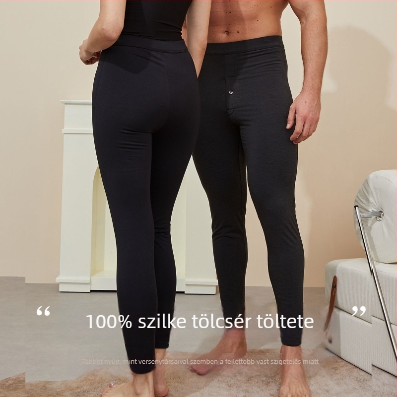 Tangge Selyemmel töltött vastag termo nadrág férfiak és nők számára, középső derekú, karcsúsított fazon, szélálló alsó réteg