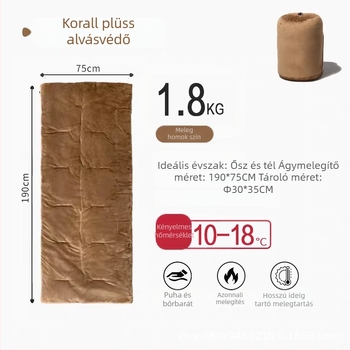 Maituri üreges pamut töltésű hálózsák, boríték-stílusú kialakítás, korall fleece bélés, felnőtteknek, súly 1,8–2,7 kg.
