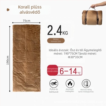 Maituri üreges pamut töltésű hálózsák, boríték-stílusú kialakítás, korall fleece bélés, felnőtteknek, súly 1,8–2,7 kg.