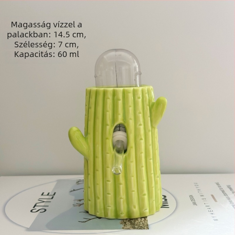 Kerámiából készült hörcsög víztartó palack kaktusz alakú állvánnyal, padlóra álló, könnyen tisztítható, csöpögés és harapás elleni