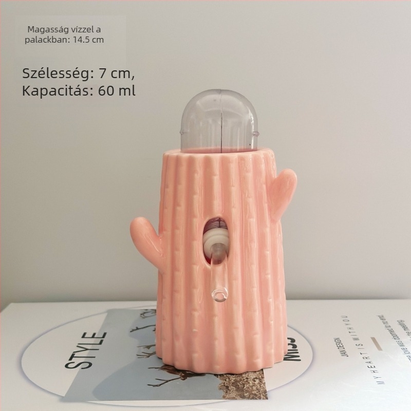 Kerámiából készült hörcsög víztartó palack kaktusz alakú állvánnyal, padlóra álló, könnyen tisztítható, csöpögés és harapás elleni