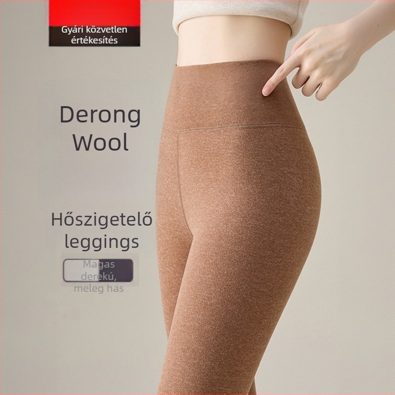 Női fleecével bélelt termikus leggings, magas derekú, extra vastag, 3/4 hosszú, egyszínű, ősz–télre