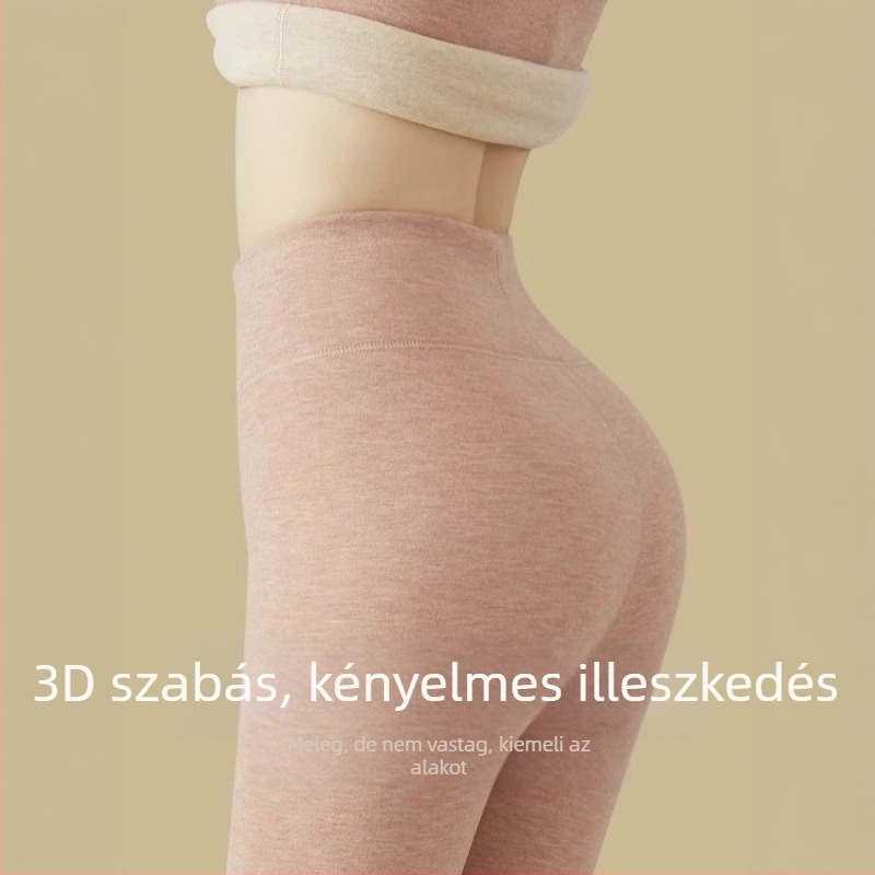 Női fleecével bélelt termikus leggings, magas derekú, extra vastag, 3/4 hosszú, egyszínű, ősz–télre