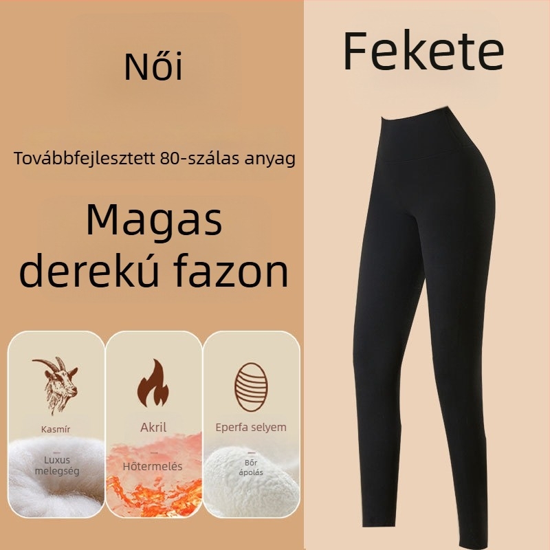Női fleecével bélelt termikus leggings, magas derekú, extra vastag, 3/4 hosszú, egyszínű, ősz–télre