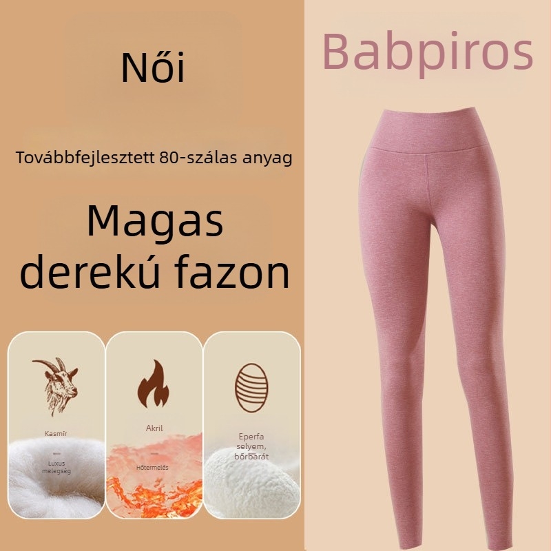 Női fleecével bélelt termikus leggings, magas derekú, extra vastag, 3/4 hosszú, egyszínű, ősz–télre