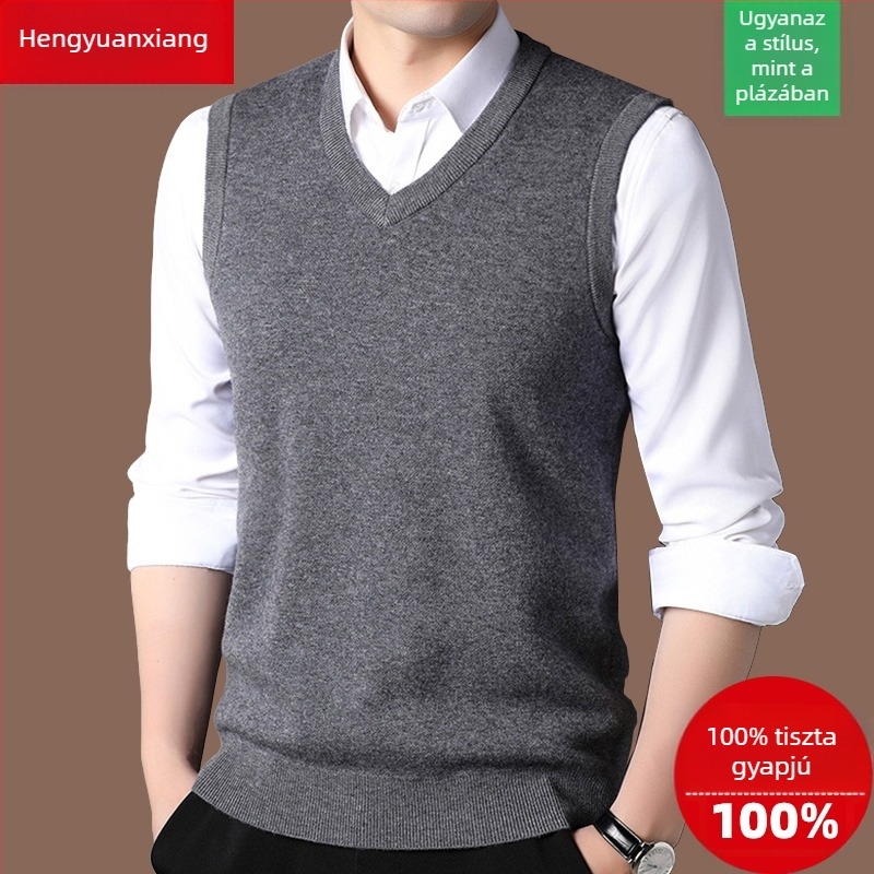 Férfi gyapjú mellény, 100% gyapjú, V-nyak, vastagított, ujj nélküli, cipzárral