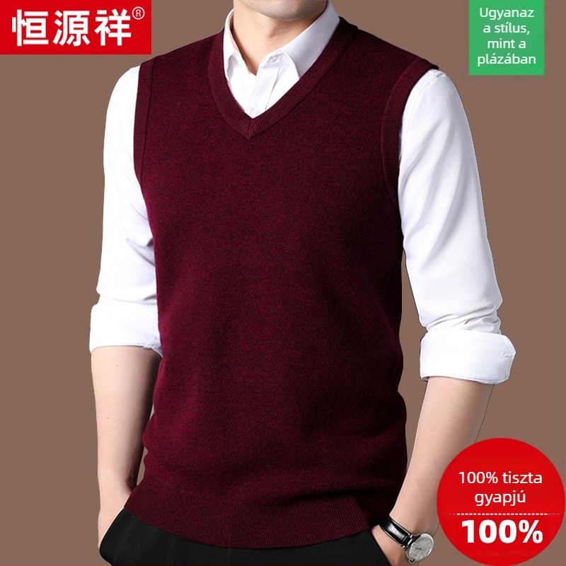 Férfi gyapjú mellény, 100% gyapjú, V-nyak, vastagított, ujj nélküli, cipzárral