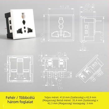 Áramkiválasztó asztali aljzat modul ötlyukú és háromlyukú aljzatokkal, beépített AC tápcsatlakozó