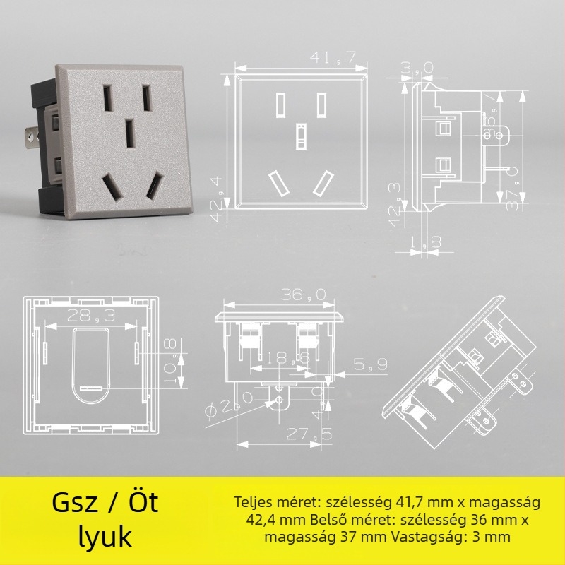 Áramkiválasztó asztali aljzat modul ötlyukú és háromlyukú aljzatokkal, beépített AC tápcsatlakozó