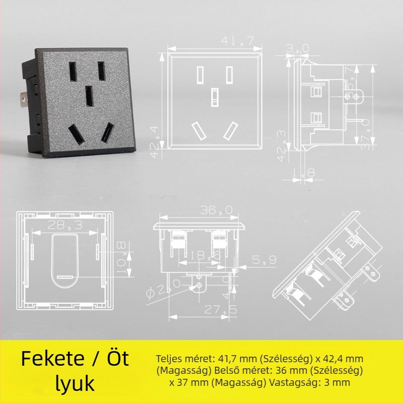 Áramkiválasztó asztali aljzat modul ötlyukú és háromlyukú aljzatokkal, beépített AC tápcsatlakozó