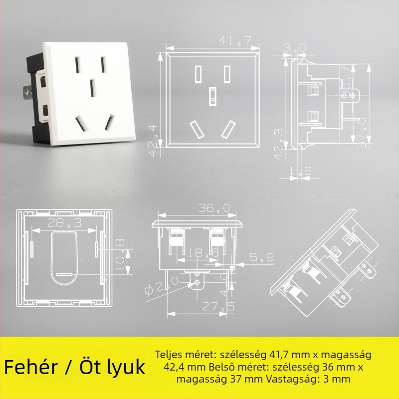 Áramkiválasztó asztali aljzat modul ötlyukú és háromlyukú aljzatokkal, beépített AC tápcsatlakozó