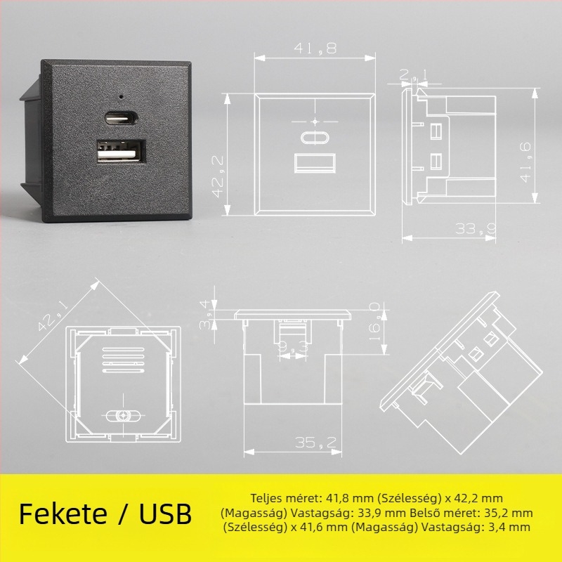 Áramkiválasztó asztali aljzat modul ötlyukú és háromlyukú aljzatokkal, beépített AC tápcsatlakozó