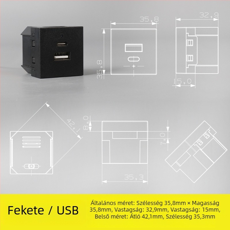 Áramkiválasztó asztali aljzat modul ötlyukú és háromlyukú aljzatokkal, beépített AC tápcsatlakozó